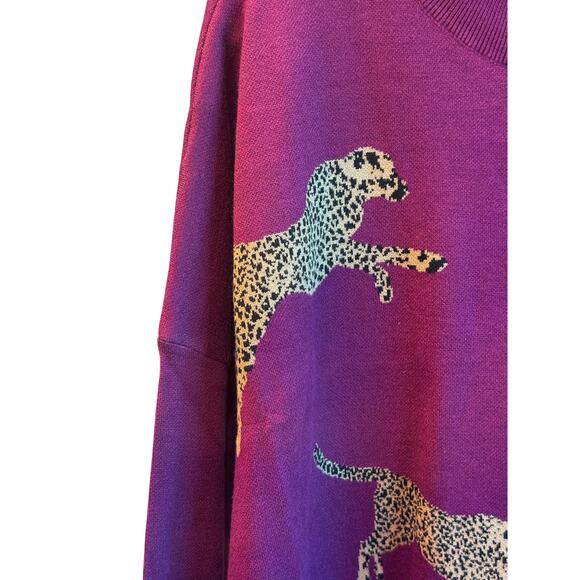 Entro Knit Sweater with Side Slit Purple Leopard Print L NWT - Picture 7 of 10